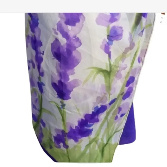 Vintage Silk Organza Watercolor Floral Scarf Sheer Lavender Green Wrap - Picture 2 of 11